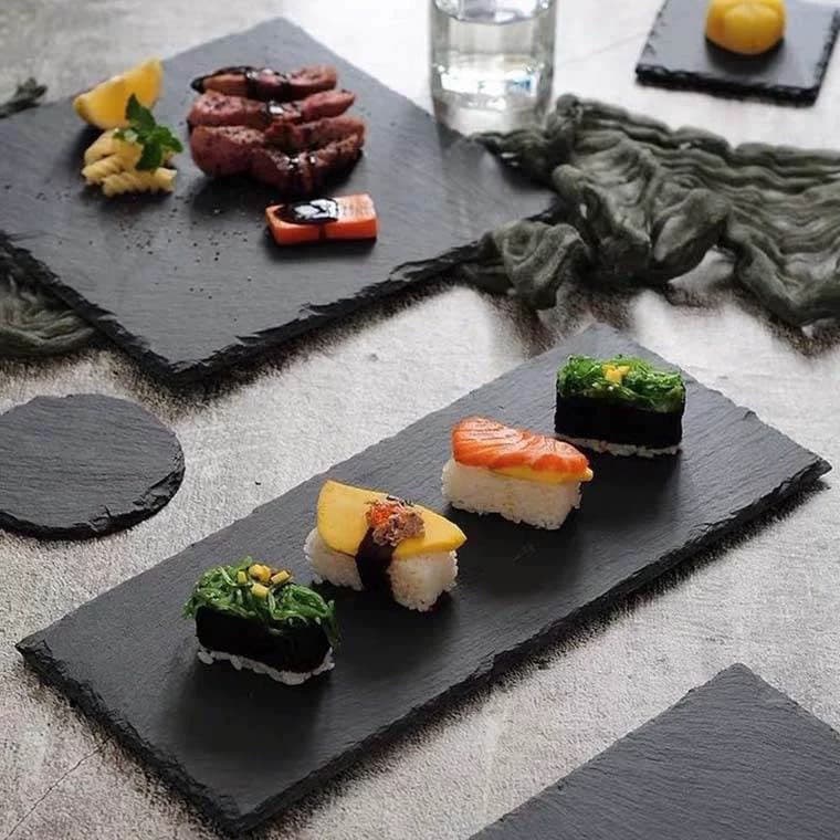 Natural black retro slate sushi plate creative snack slate barbecue slate plate banquet rock western dinner plate