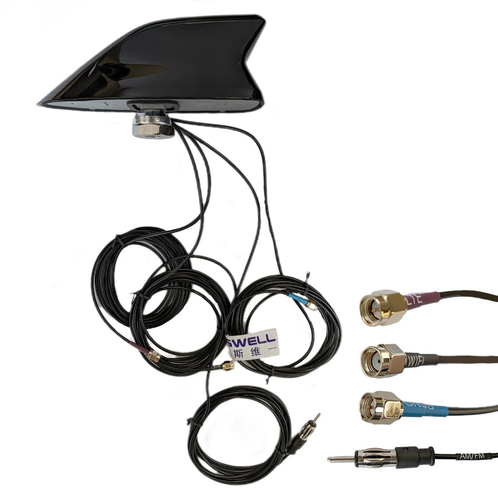 4-in-1 Shark Fin Combination Antenna with SMA Connector Supporting 4G LTE, WiFi/Bluetooth AM