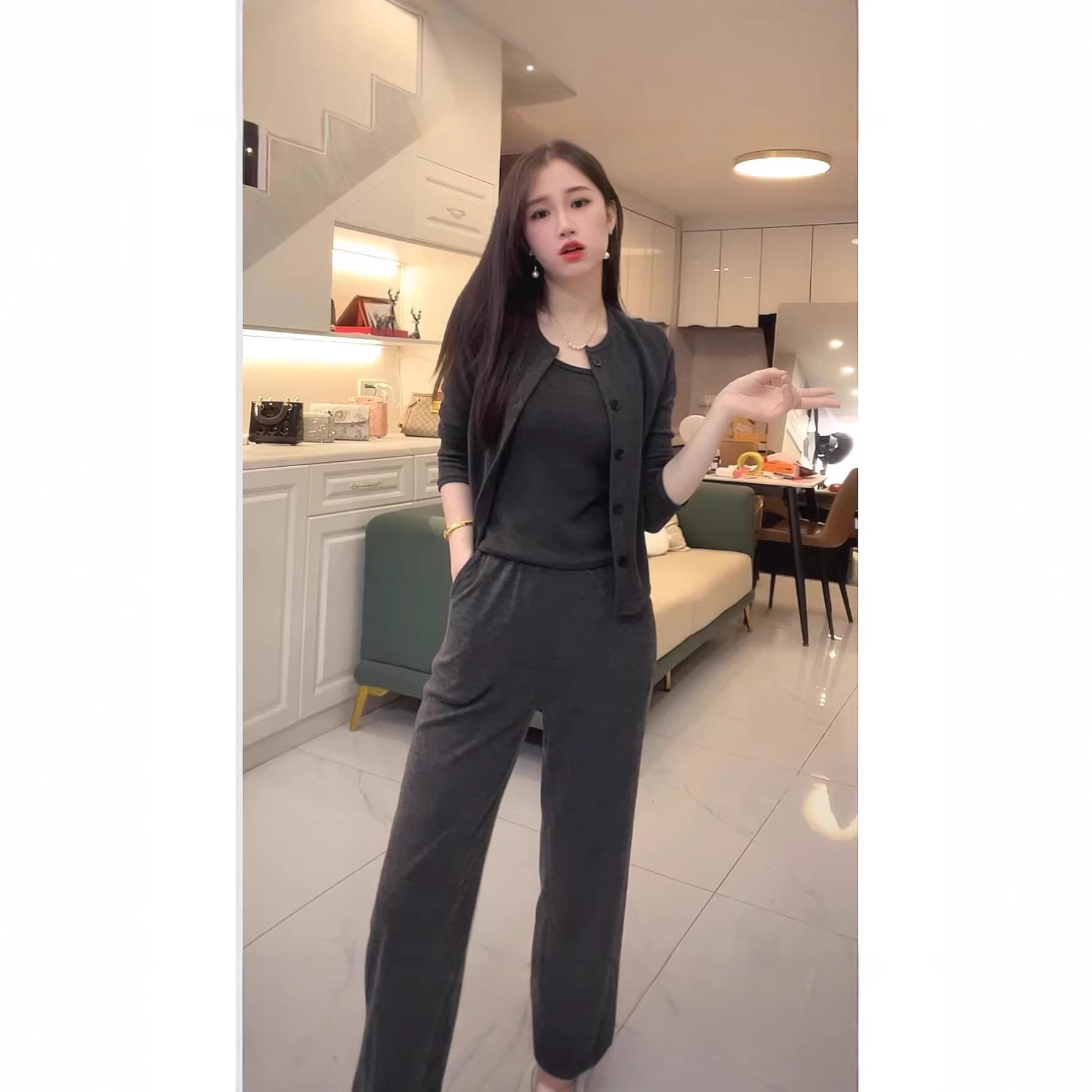 Three-Piece Skirt Set Women's New Korean-Style Knit Cardigan Camisole Skirt Versatile Outfit