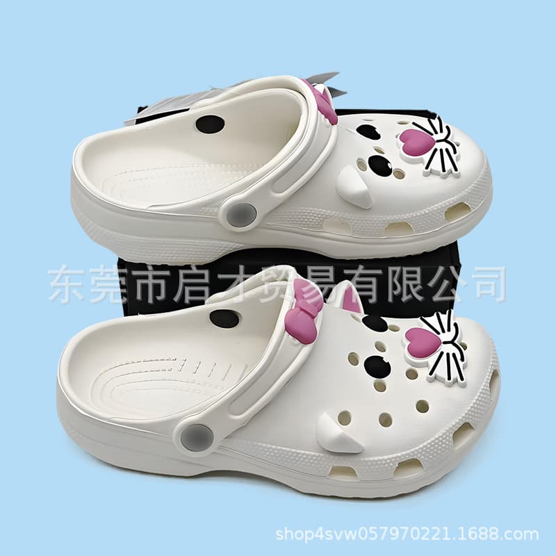 Cross 3D cartoon cat collaboration kids' anti-slip perforated shoes, trendy closed-toe sandals for boys and girls