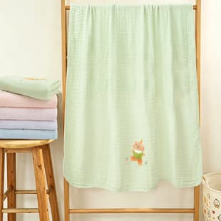 Solid Color Baby Bath Towel Wholesale, Cartoon Embroidery Soft Breathable Gauze Four-Season Quilt, Kindergarten Baby Cover Blanket, Bath Towel
