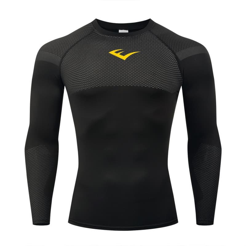 Foreign trade cross-border GYM men's fitness European and American compression round neck sweat-absorbent quick-drying long-sleeved T-shirt tight breathable running clothes
