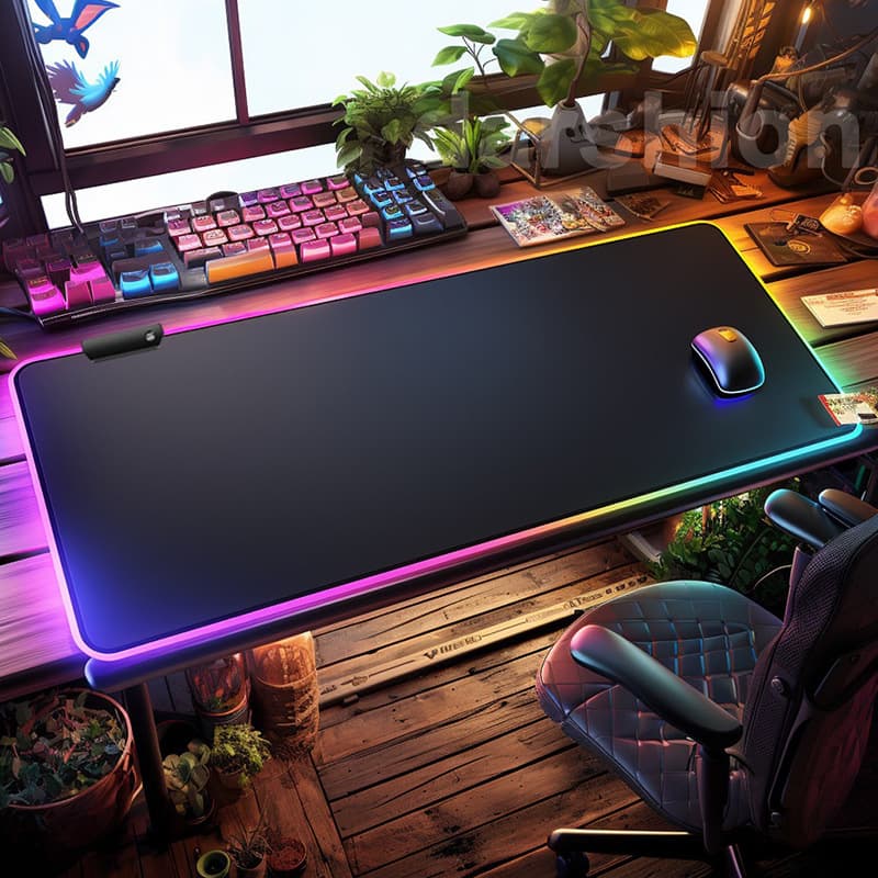 RGB Glowing Mouse Pad Custom Desk Pad Extra Large Stain-Resistant Keyboard Pad Rubber Computer Gaming Colorful Anti-Slip