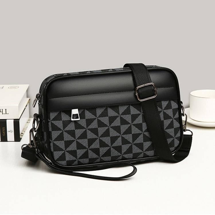 Cross-Border Men's Commute Geometric Pattern PU Small Square Bag Handbag Casual Trendy Shoulder Bag Crossbody Fashion Men's Bag