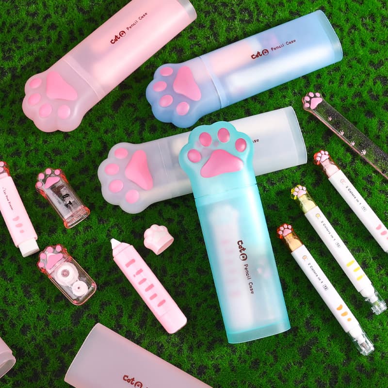 Cat Claw Set Large Capacity Pen Case Girls Popular Cartoon Cute Stationery Box Simple Transparent Storage Box Correction Belt
