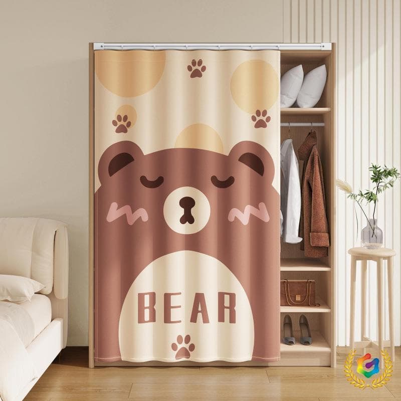 Dust-Proof No-Drill Wardrobe Curtain for Closet Doors, Sliding Rail Curtain for Miscellaneous Cabinets, Concealing Cloth Curtain