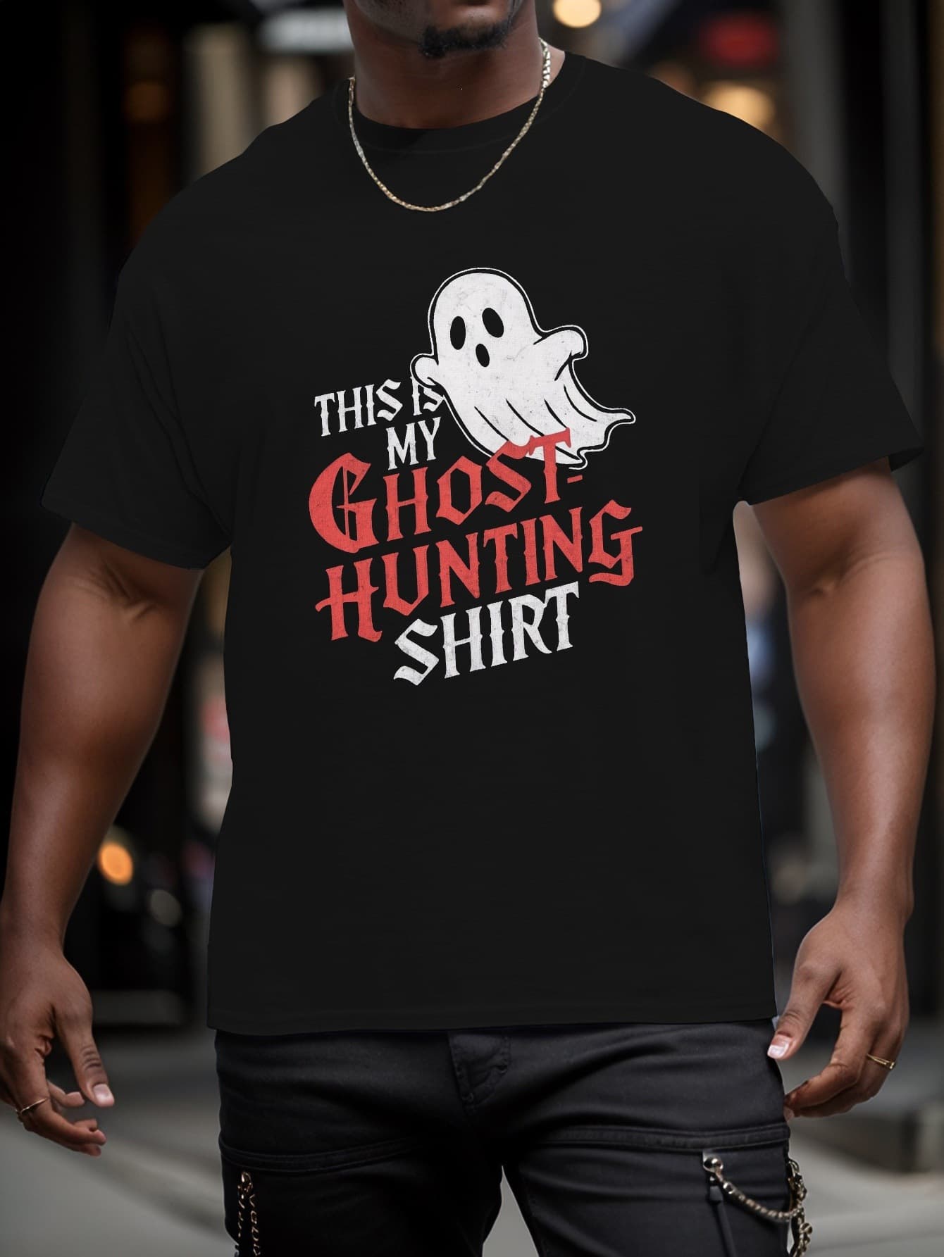 Large Men's "This Is My Ghost Hunting Shirt" T-Shirt - Black Casual Summer Tee