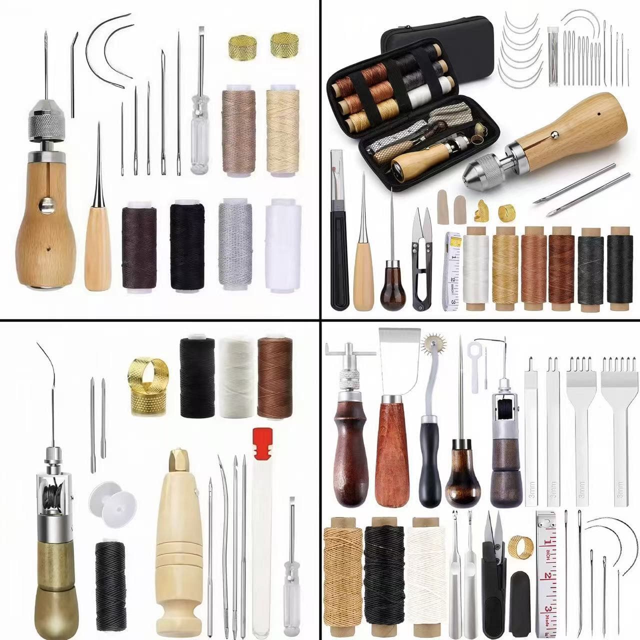 DIY Leather Hand Stitching Tool Sewing Machine Leather Craft Stitching Tool Kit with Wax Thread Canvas Awl Needle