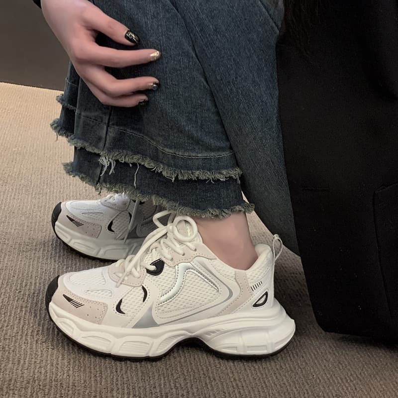 Dad Sneakers Women 2025 New Summer Shoes Versatile Thick Sole High Heel Trendy Mesh Breathable Sports Shoes