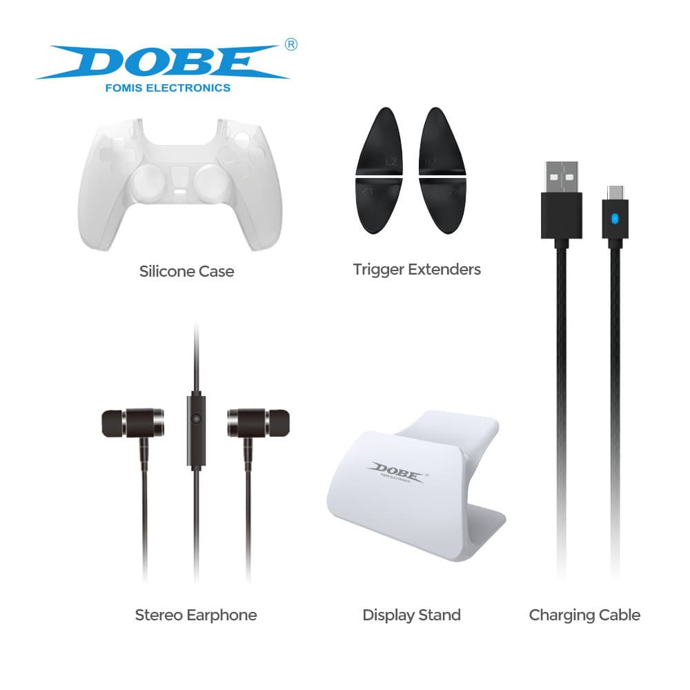 PS5 Controller 8-in-1 Set: Protective Case + Trigger Buttons + Controller Stand + Charging Cable + Headset