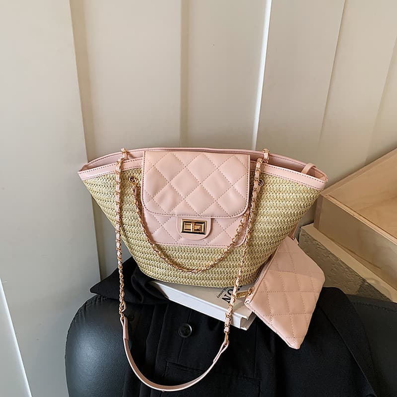 Cross-border 2026 Spring New Style Vacation Style Basket Bag Woven Bag Women's Seaside Straw Bag Versatile Shoulder Tote Bag