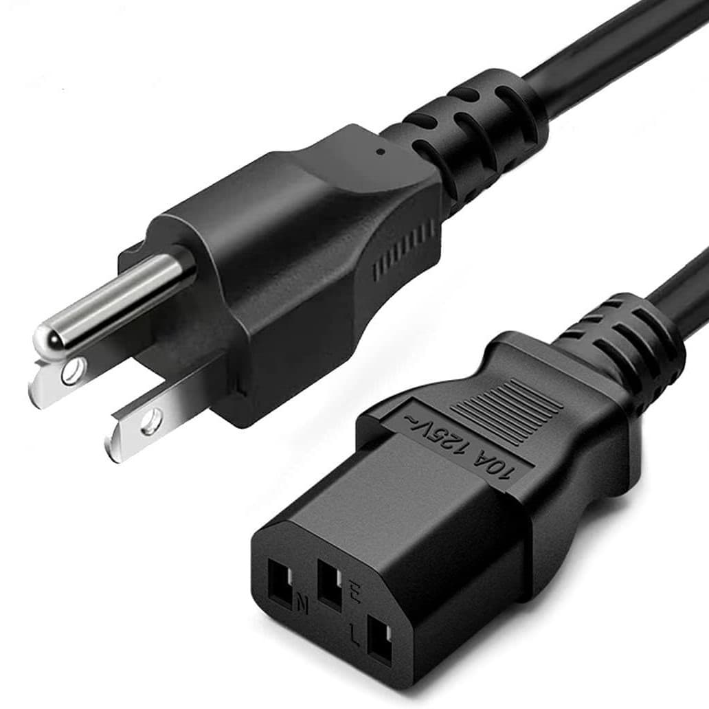 5 ft (1.5 m) 10 Amp 125 Volt Black 3 Prong AC Power Cord Cable for Electronics