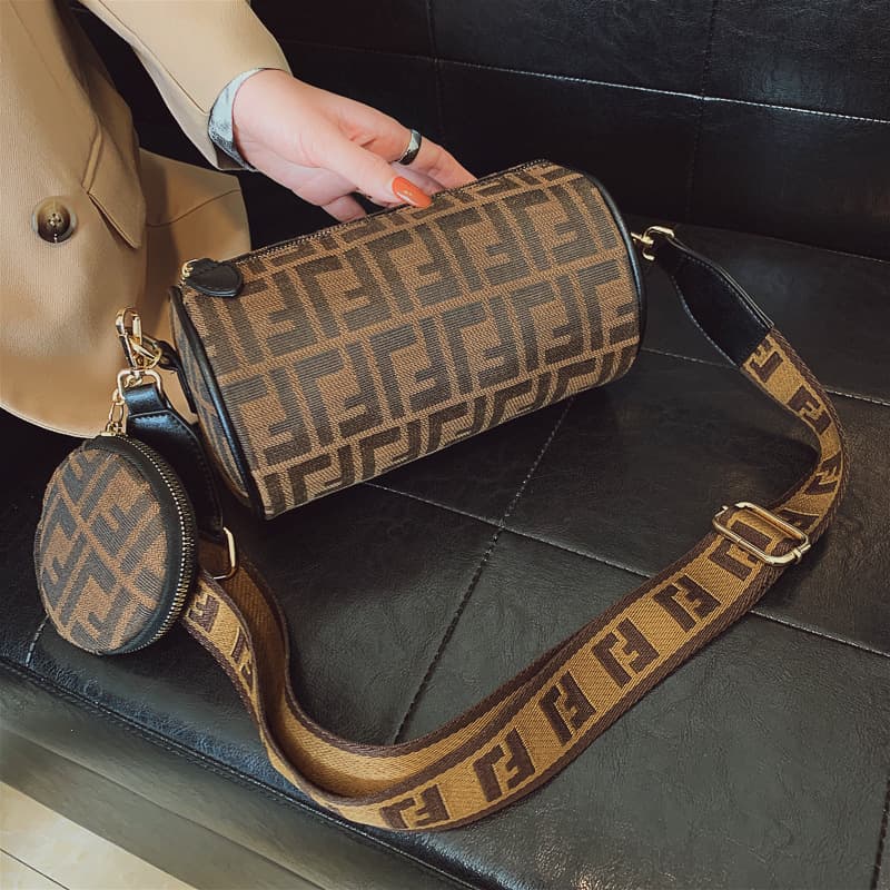 Canvas Cylinder Bag Women's Bag 2025 New Fashion Retro Print Boston Bag Shoulder Crossbody Bag Pillow Bag