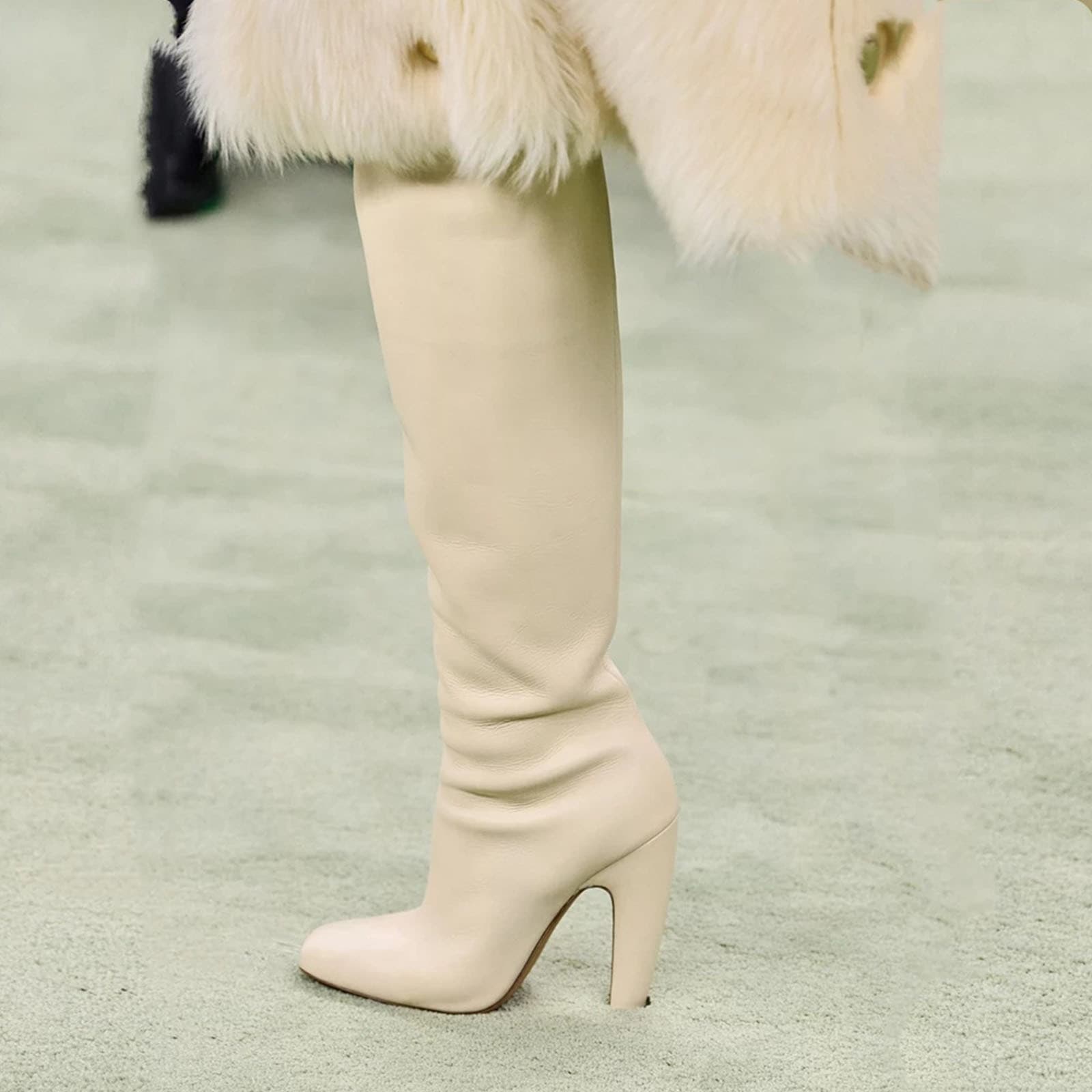 European and American style new style boots, long boots for women, modified leg shape, white square toe braided high heels, slim boots, long boots, large size