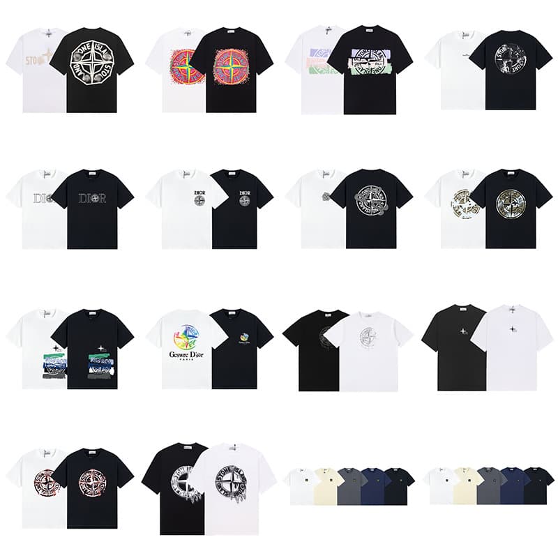 Cross-border Foreign Trade Trendy Stone Four-way Island Casual Short Sleeve T-Shirt Printed Loose Round Neck Couple Base Shirt for Men and Women