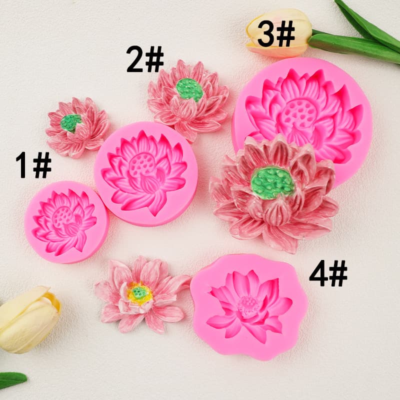 Lotus and Water Lily Shape Silicone Mold Large Medium Small Lotus Seed Pod Chocolate Fondant Candle Cake Decoration Mold