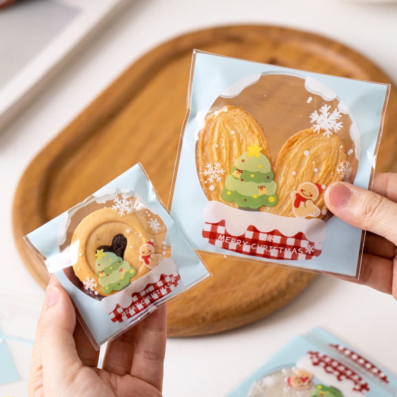 Transparent cute cartoon snowflake pastry packaging bag self-adhesive ziplock bag baking cookies individual small packaging bag