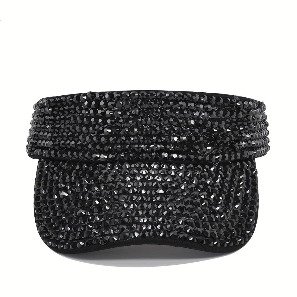 Women's Black Crystal Embellished Visor Hat Stylish Snap