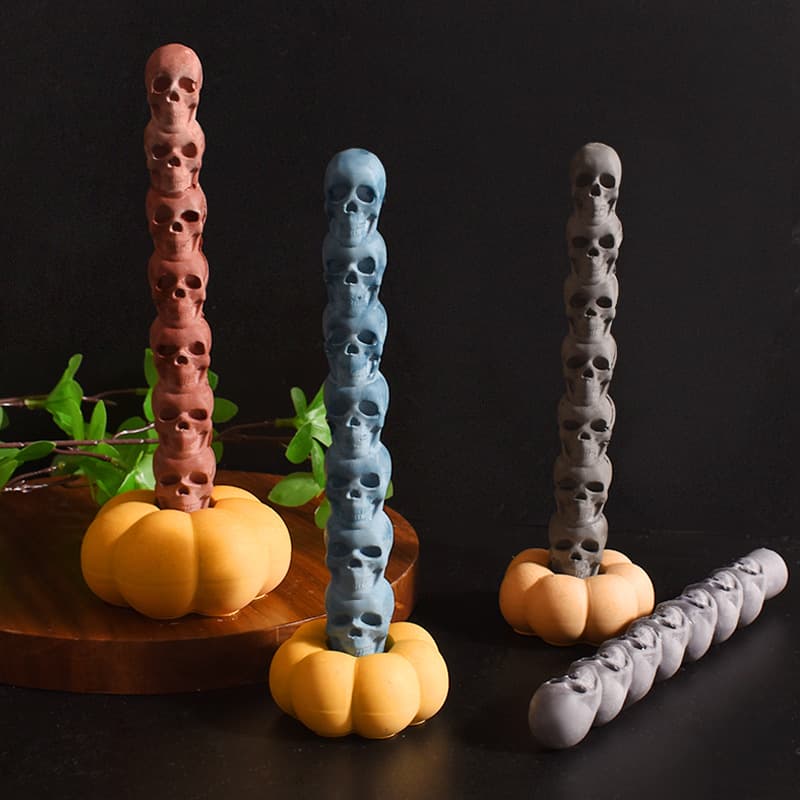 Pumpkin Skull Long Stem Candle Mold, Halloween Candle Seven-Connected Skull Pumpkin Candle Holder Silicone Mold