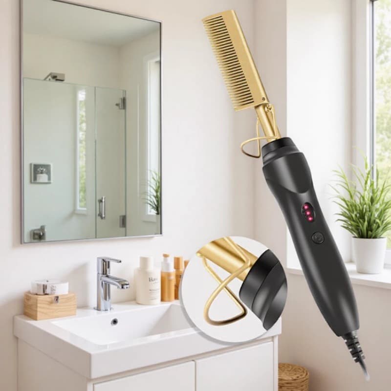 Amazon Direct Multi-Function Copper Comb Wet/Dry 2-in-1 Curling Iron & Straightener, Hot-Selling Electric Comb from Source Factory