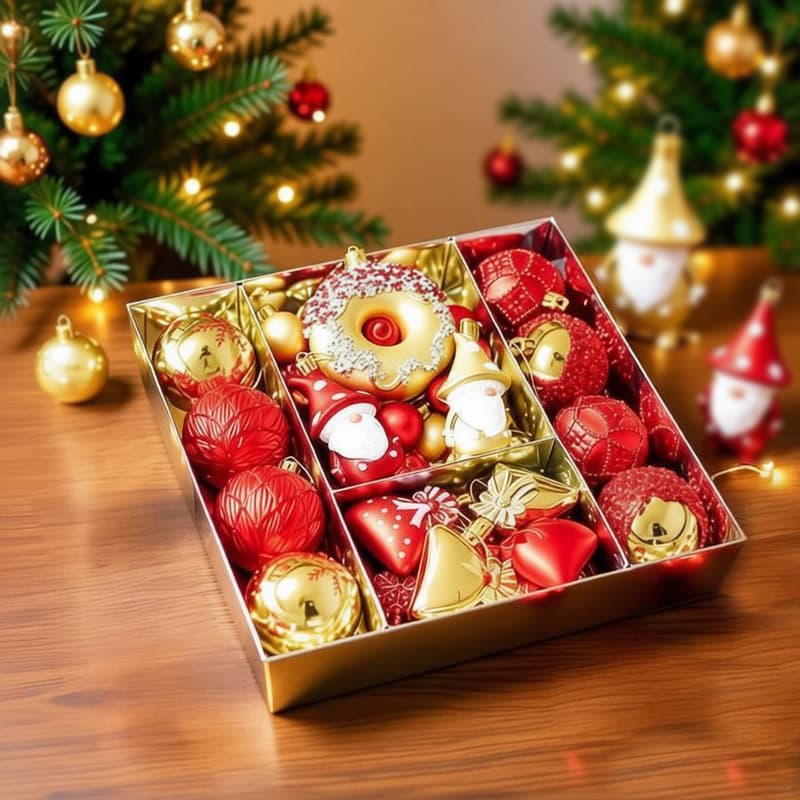 Painted Christmas Ball Ornament, 60pcs Donut Set, Christmas Atmosphere Decoration, Christmas Tree Hanging