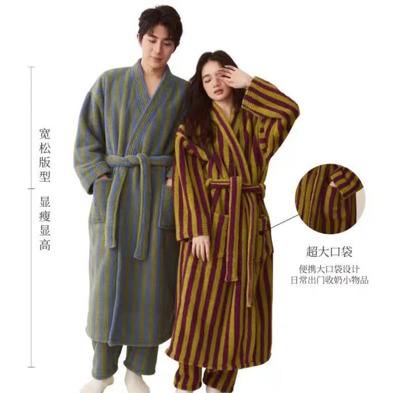 New Autumn/Winter Coral Fleece Thickened Flannel Bathrobe Long Robe Couple Pajamas