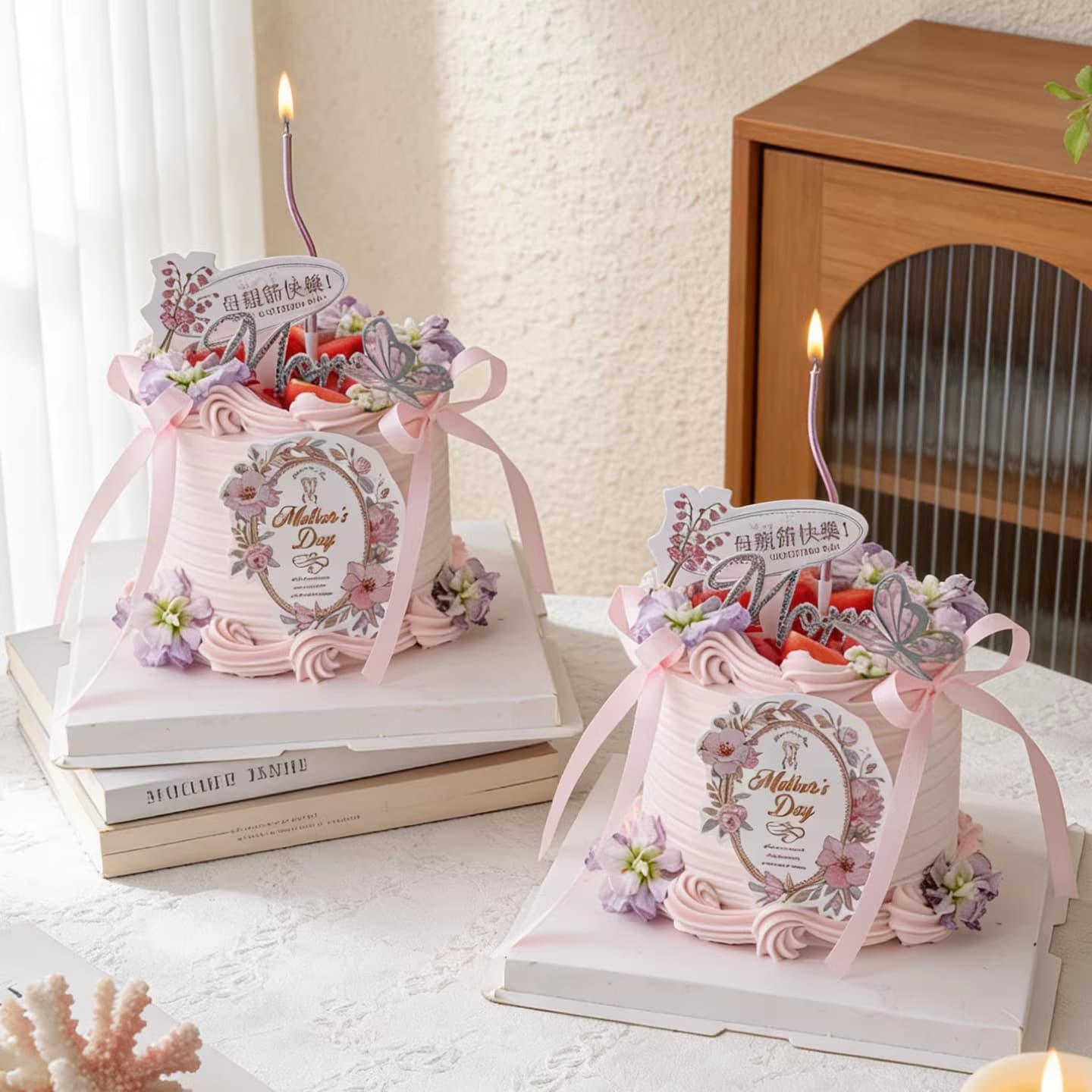 Mother's Day Beautiful Rhinestone MOM Cake Decoration Ornaments Happy Mother's Day Card Symphony Butterfly Plug-in