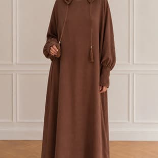 Cross-border Trade Women's Long Dress Long Sleeve Solid Color Hooded Drawstring Plus Size Dress