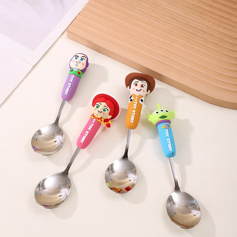 Disney Toy Story New Stainless Steel Silicone Spoon Student Kids Eating Spoon Cartoon Baby Food Spoon