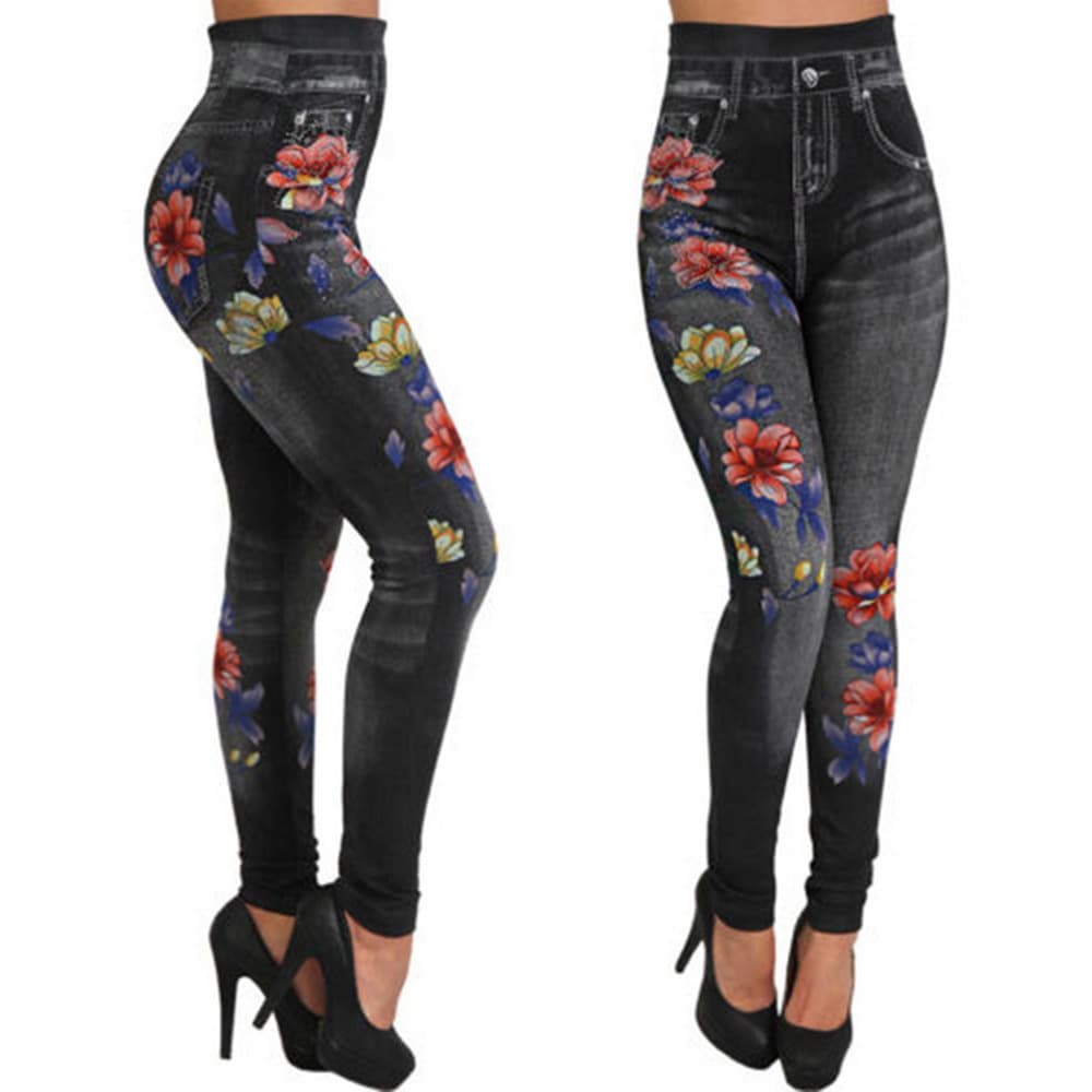 Fashion Women Plus Size Leggings Tight Pencil Pants Casual High Waist Knitted Seamless Denim-Like Leggings