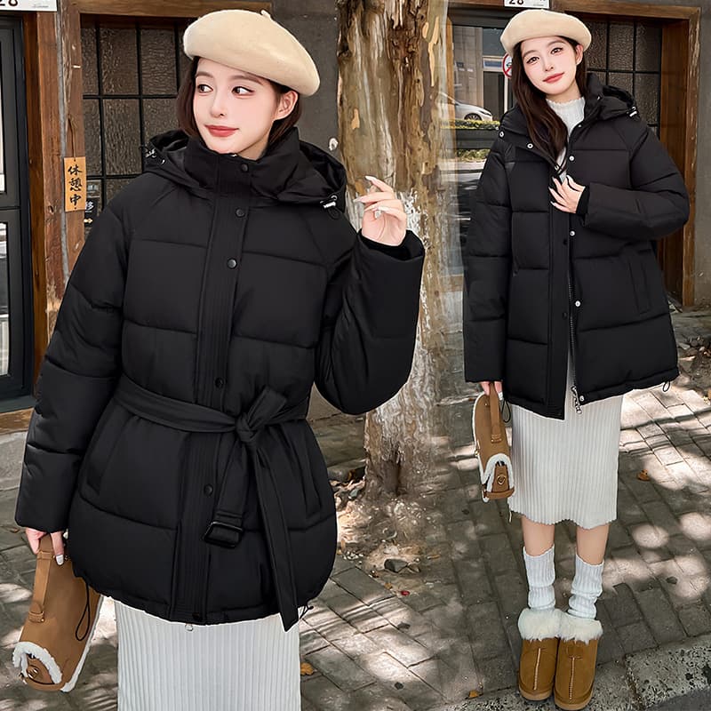 European and American Style Belted Puffer Coat for Women 2025 Winter New Fashion Waist-Tightening Slim Thick Sweet Outerwear Trend