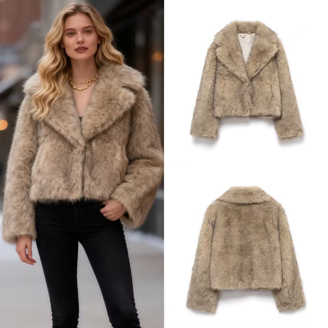 European and American Style 2025 Winter New Zr Women's Clothing Lapel Warm Artificial Fur Effect Fur Outwear Short Jacket