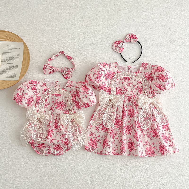 Summer Short Sleeve Baby Girl Romper Onesie Twin Sister Outfit Cotton Safety Class a Infant Clothing Korean Style Triangle Crawling Suit