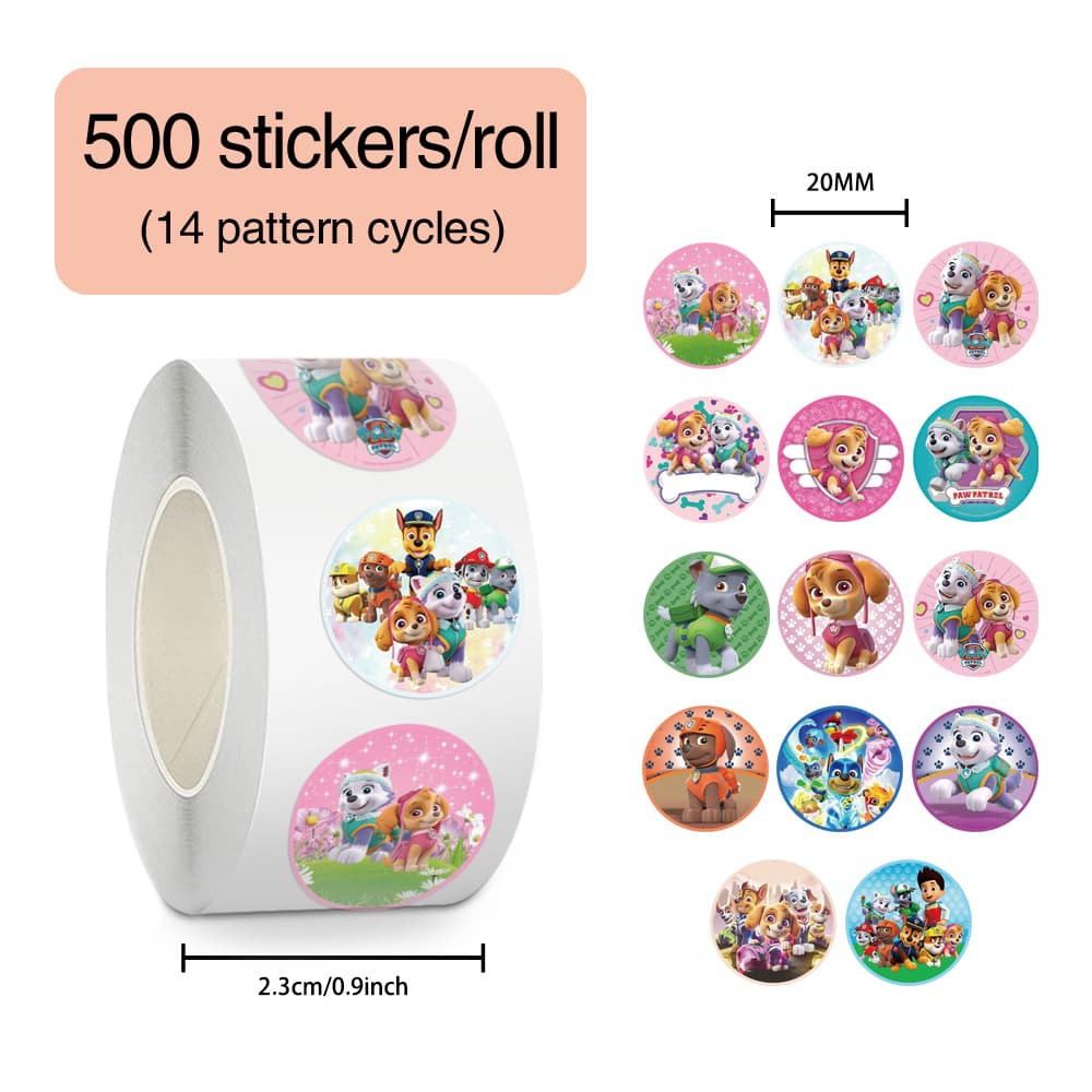 500 stickers, 14 sheets of loop Paw Patrol roll stickers, waterproof, for scrapbooking, phones, notebooks, water bottles, cute sticker wholesale