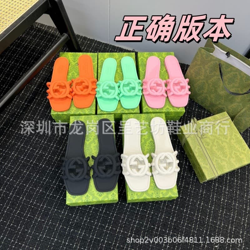 G-Brand Women's Slide Sandals European Style 2025 Summer New Dopamine Jelly Shoes Flat Sandals European and American Foreign Trade Shoes