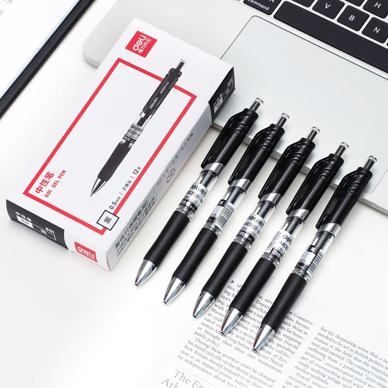 Deli S01 Retractable Gel Pen Signature Pen Office Business Carbon Pen 0.5mm Water Pen for Students and Office Use