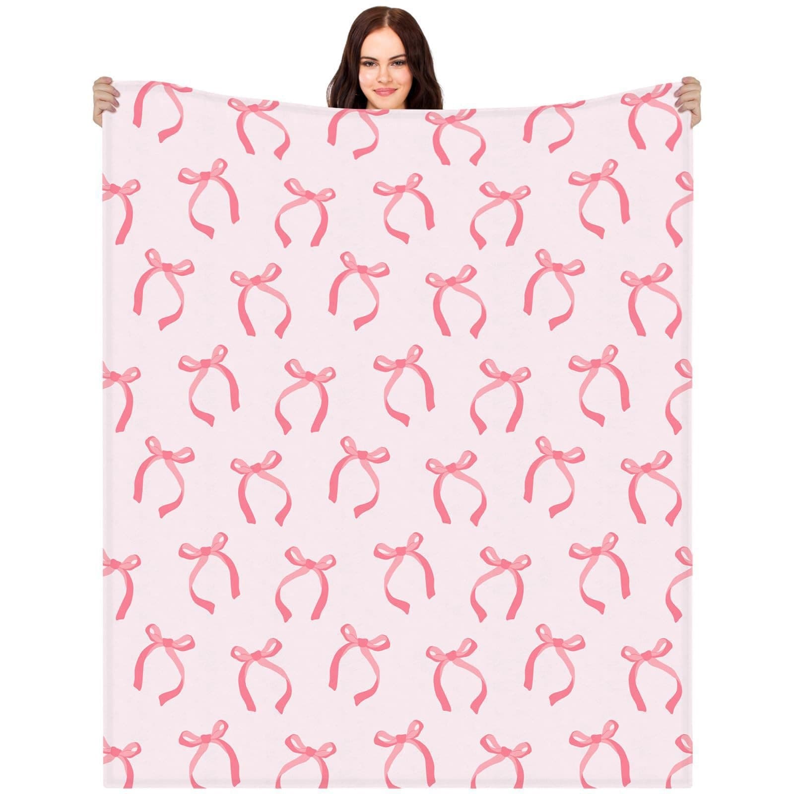 Foreign trade cross-border pink bow flannel blanket soft and comfortable digital printed blanket sofa blanket wholesale