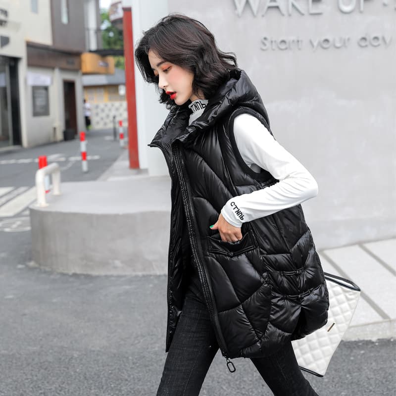 Down Cotton Vest for Women 2025 Winter Thickened Vest Sleeveless Jacket Mid-Length Hooded Fashion Loose Vest