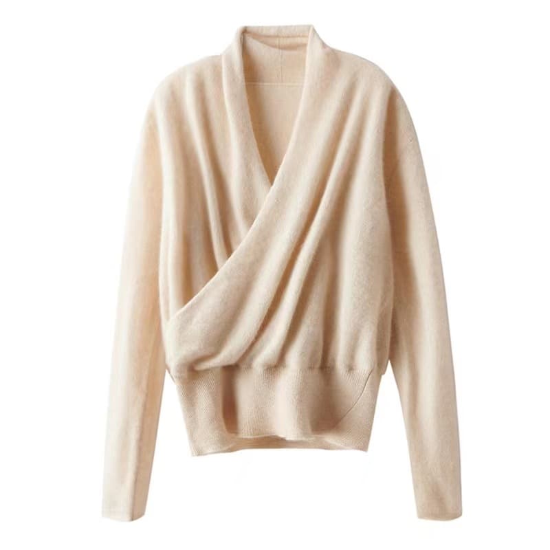 Manufacturer Cross-Border Wholesale 100% Wool Skin-Friendly Cross Neck High-End Pullover Soft Wool Knit Sweater Ready Stock