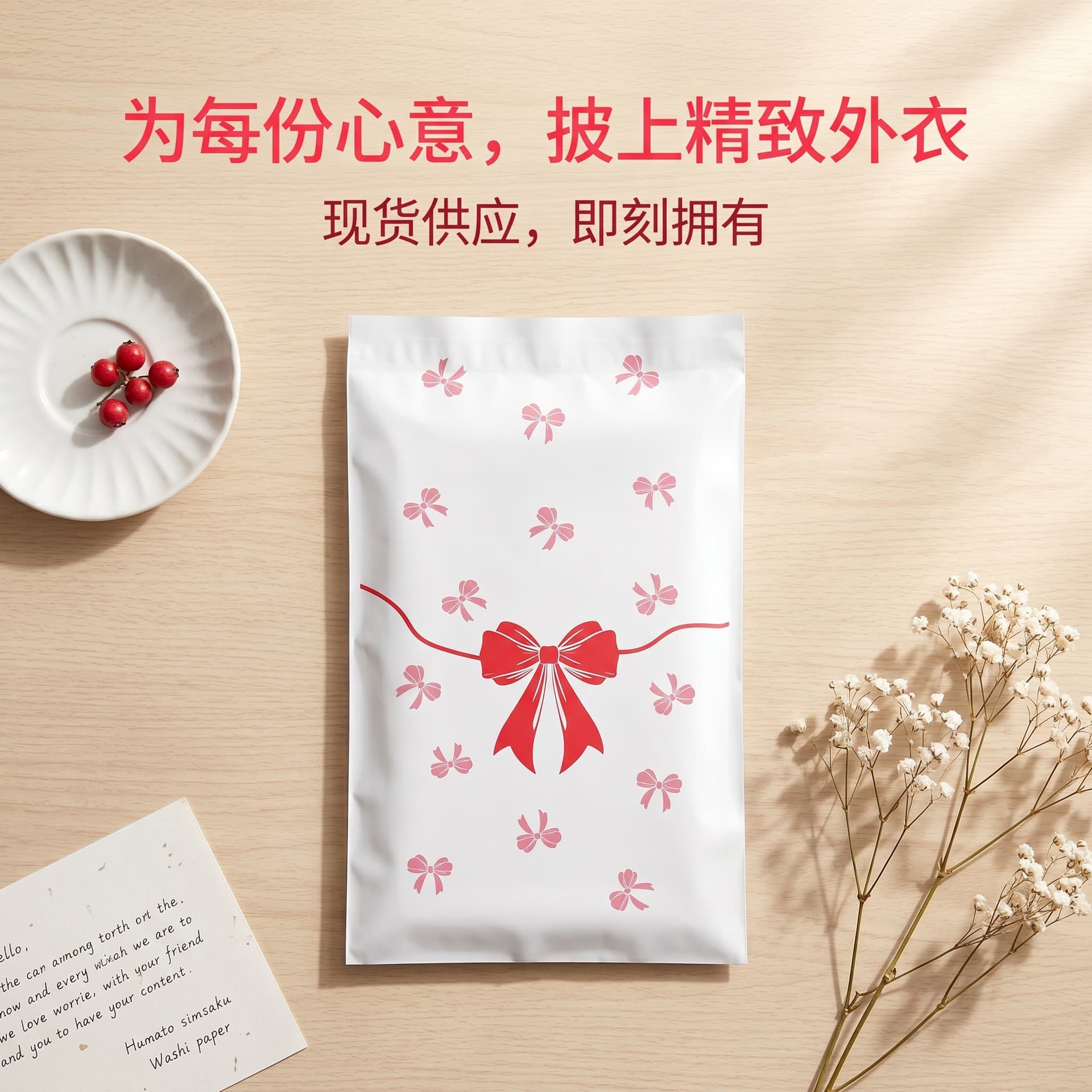 Bowknot Courier Bag, Thickened Apricot-Colored Waterproof Bag, Black Packing Courier Bag, Matte Pink Thank You Bag