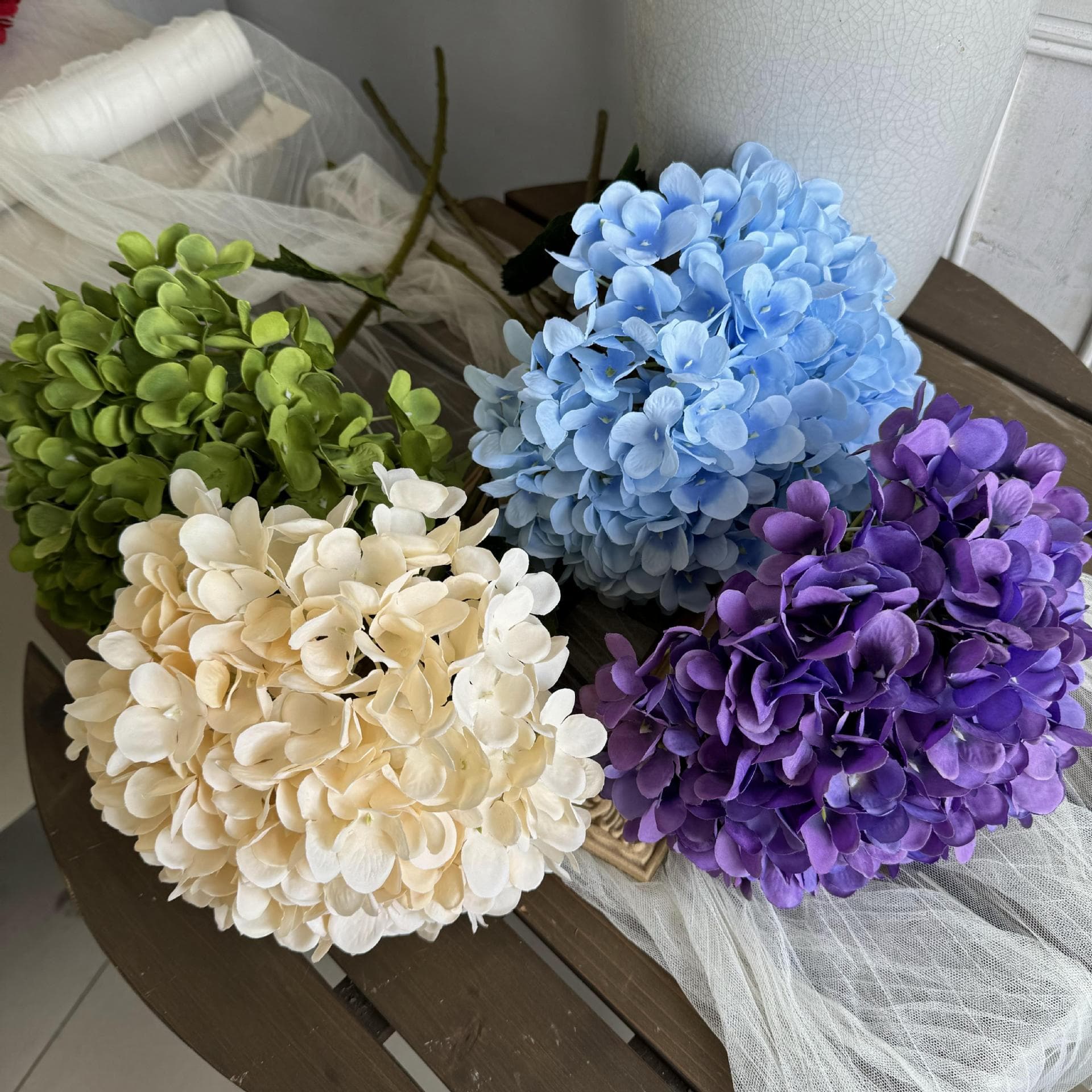 Artificial Hydrangea Flowers for Wedding Decoration, Living Room Table Ornaments, Wholesale Fake Flowers