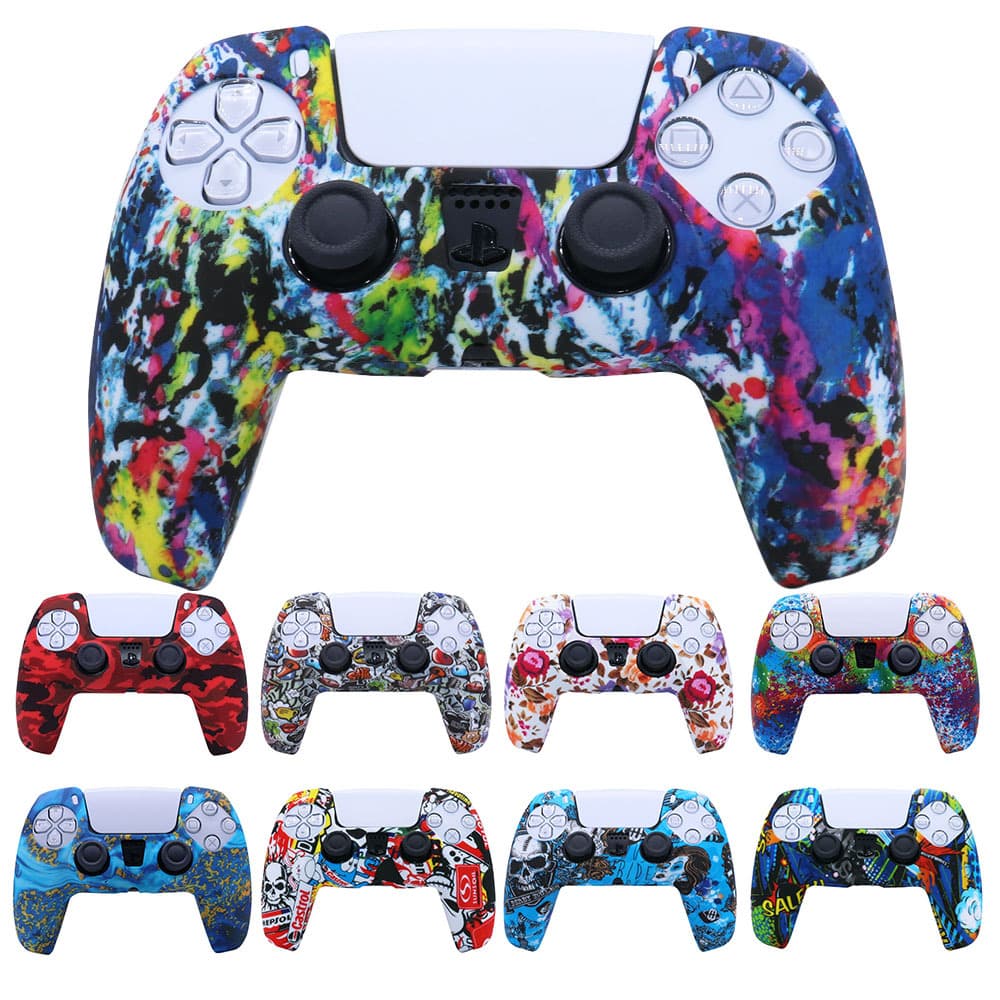 Silicone Skin Cover for PS5 Game Controller Camouflage Water Transfer Print Protective Spray Oil Hand Feel Watercolor Accessories