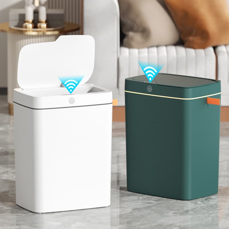 Touch-Free Automatic Lid Opening Trash Can, Self-Sealing Smart Bin for Bathroom Gap Waste Storage