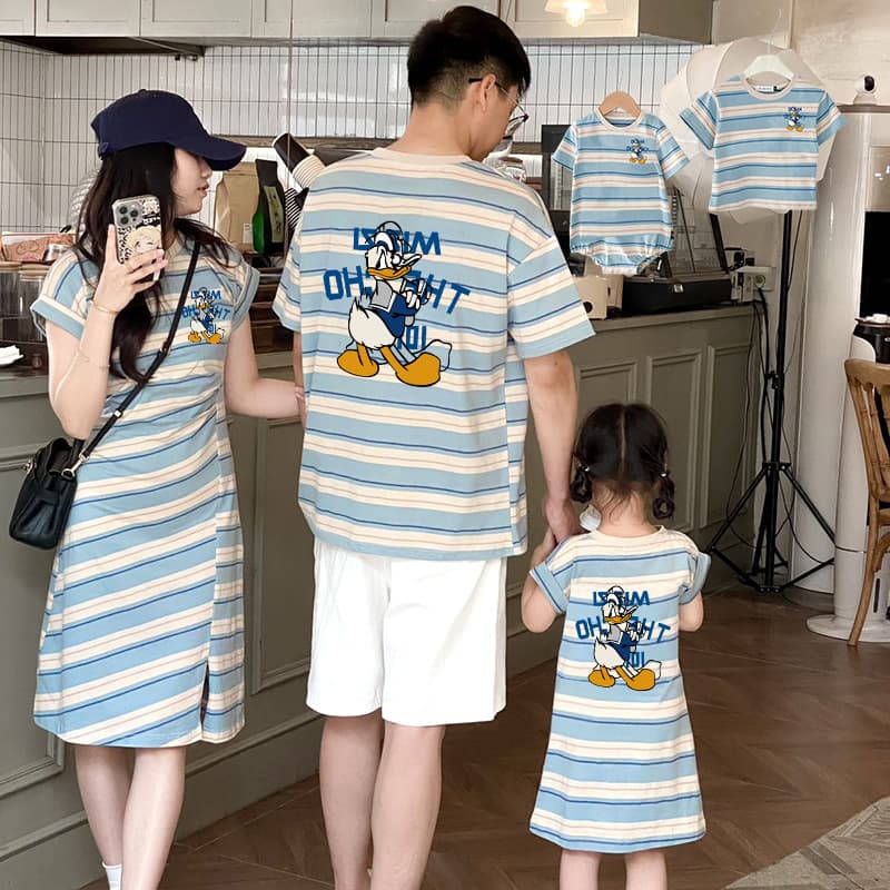 Street-Style Family Matching Outfits for Summer: Korean-Style Mother-Daughter Dresses, Mother-Son Short-Sleeve T-Shirts, and Baby Family Sets
