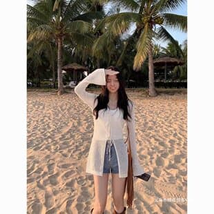 Summer Hollow Knit Sweater for Women 2026 New Style, Loose Outerwear Sun Protection, Tie-Front Design, Two-Piece Set
