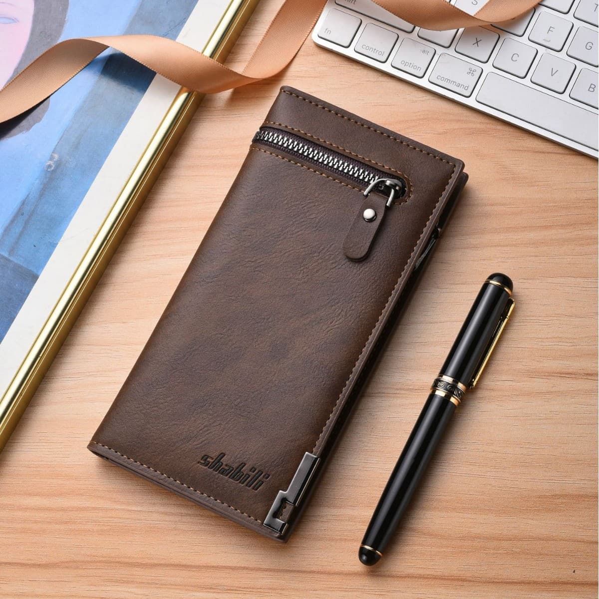 New Men's Long Wallet, Slim Business Wallet, Fashionable High-End Feel, Zipper Large Capacity Multi-Functional