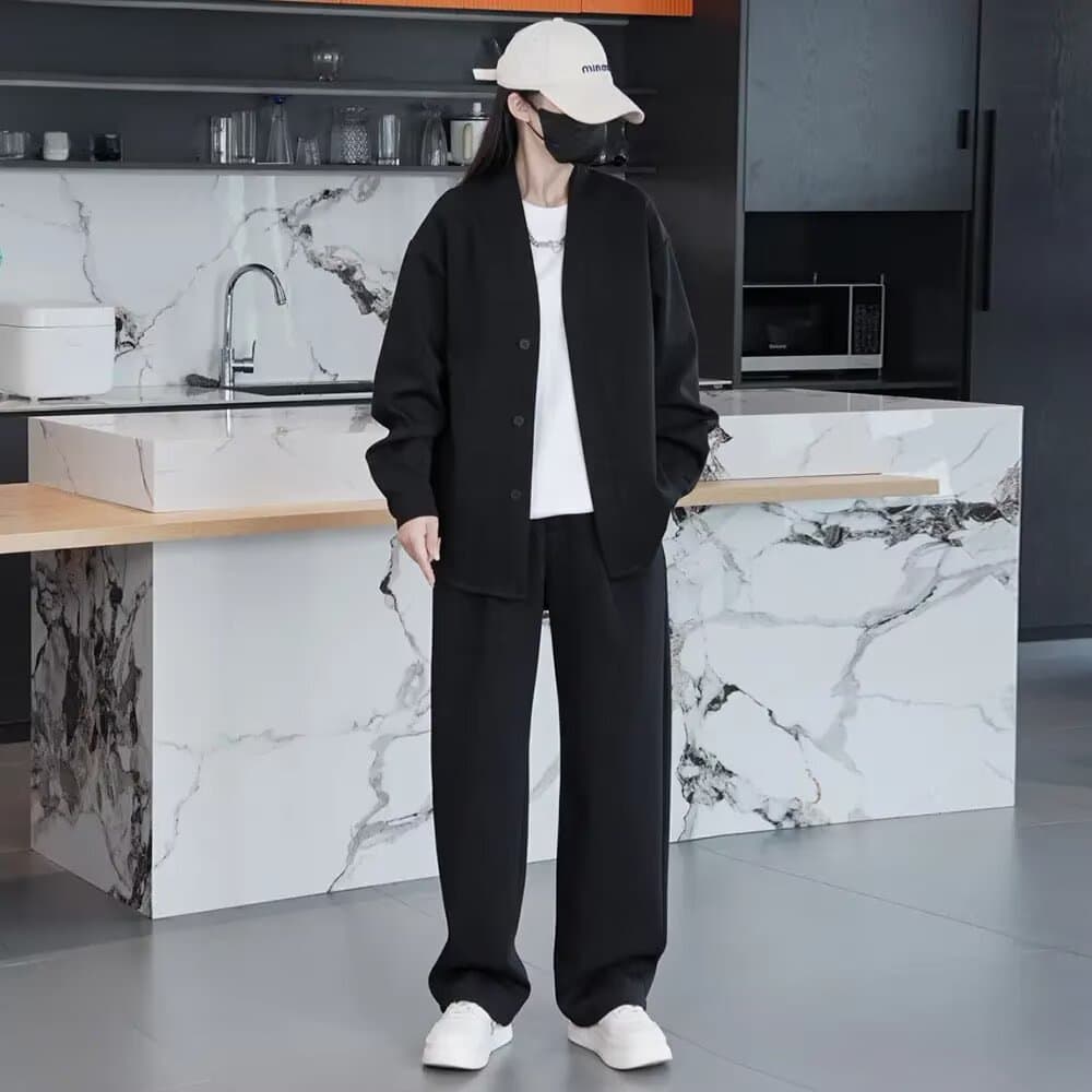 2025 Autumn Plus Size 8XL 280kg Casual Sportswear Set Men Women Same Style Fashion V-Neck Long Pants Two-Piece Set