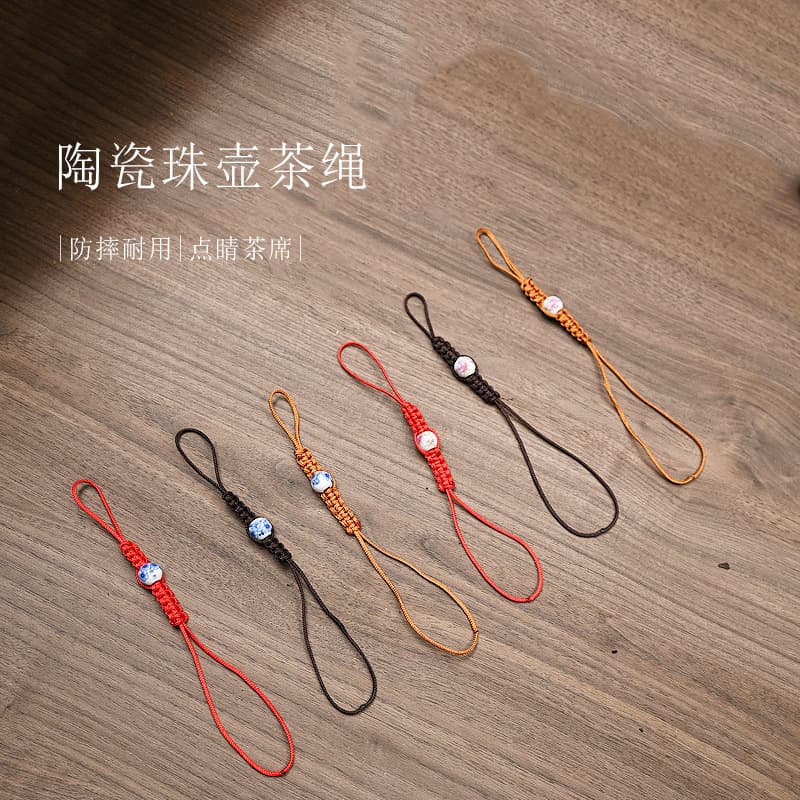 Woven Tea Pot Cords with Ceramic Beads, Designed for Glass and Purple Clay Pots, Anti-Slip Teacup Protection, Tea Ceremony Accessories