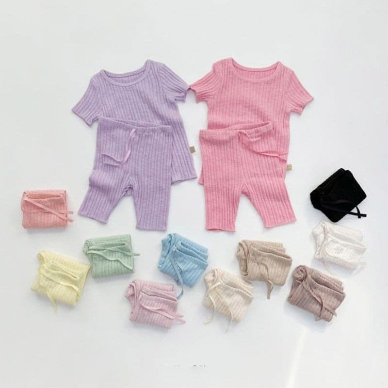 Baby Summer Thin Air Conditioning Suit Short Sleeve Five-Point Pants Sleepwear Home Clothes Boys and Girls Two-Piece Set Summer