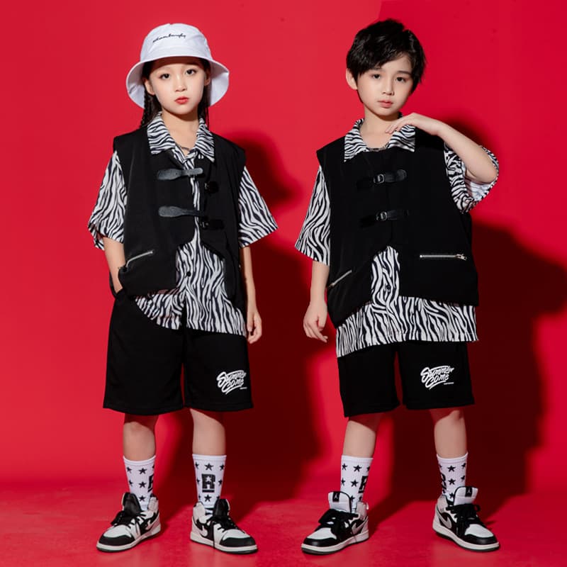 Hip Hop Dance Set for Boys, Kids Short Sleeve Workwear Performance Outfit, Street Style Stage Costume for Drumming